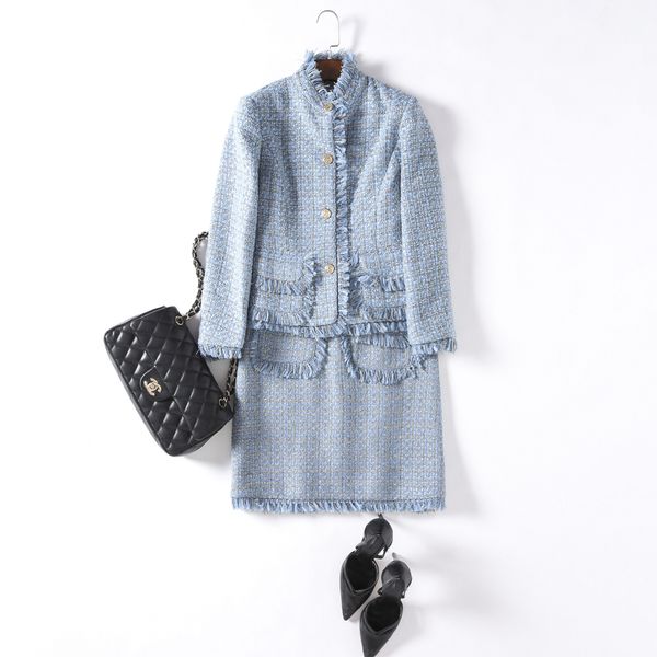 

2019 designer women autumn luxury jacket dress new in europe america fashion outwear dress suits color blue brand suits, Black