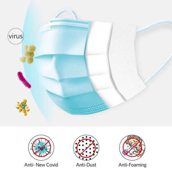 

100pcs face anti virus mask disposable protect 3 layers filter dustproof earloop non woven mouth masks 48 hours shipping gnaa