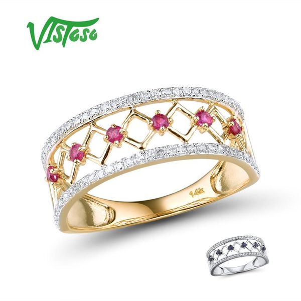 

vistoso 14k y/w gold rings for women genuine shining diamond fancy ruby/blue sapphire engagement anniversary unique fine jewelry t200701, Slivery;golden