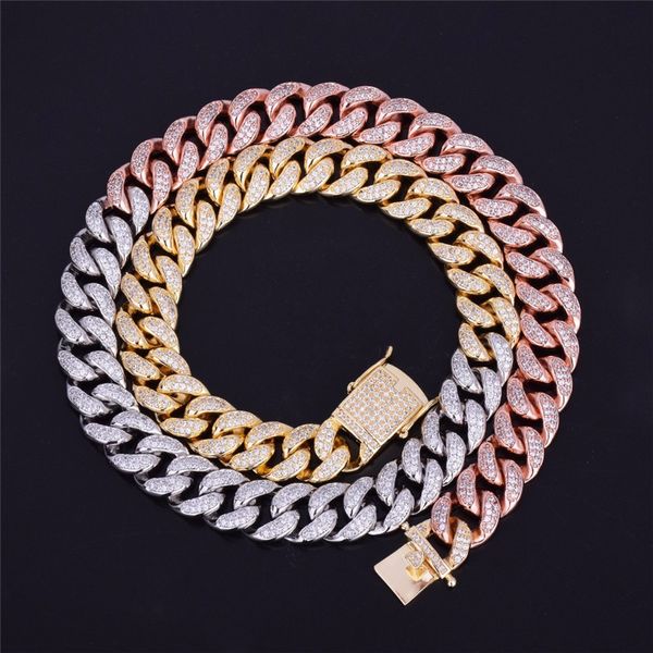 Hotsale Mens Necklace Chain 16/18/20/24 / 28inch 3 Золотых цвета Mirco Praved CZ Miami кубинская цепочка ожерелье Street DJ ювелирные изделия горячие продажи