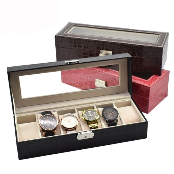 

6 slots handmade watch box clock box time watch case for holding, Black;blue