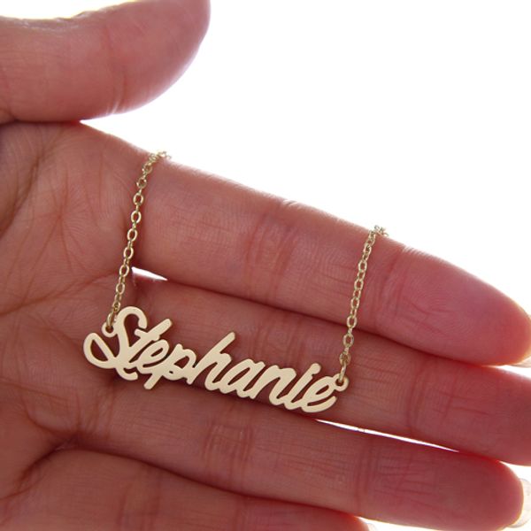 

2020personalized custom 18k gold plated stainless steel script name necklace " stephanie " charm nameplate necklace jewelry gift n, Silver