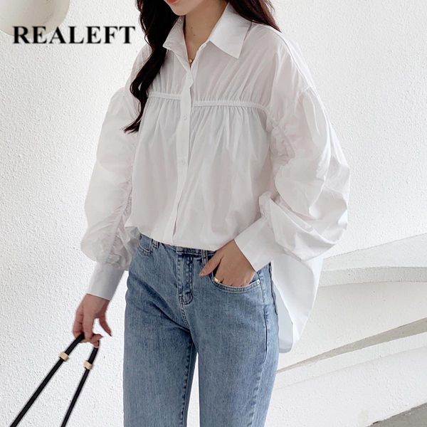 

women's blouses & shirts realeft 2021 fashion design long sleeve women elegant korean style patchwork turndown collar loose casual blou, White