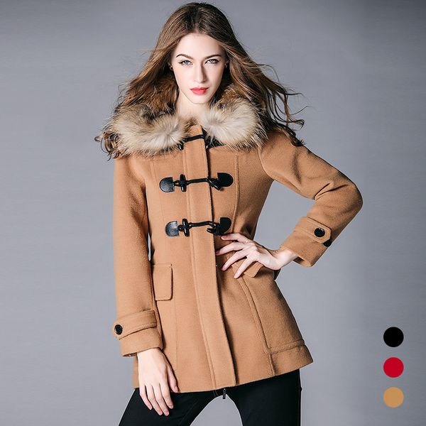 

fashion women's woolen coat 2019 fall/winter women hooded overcoat a811, Black