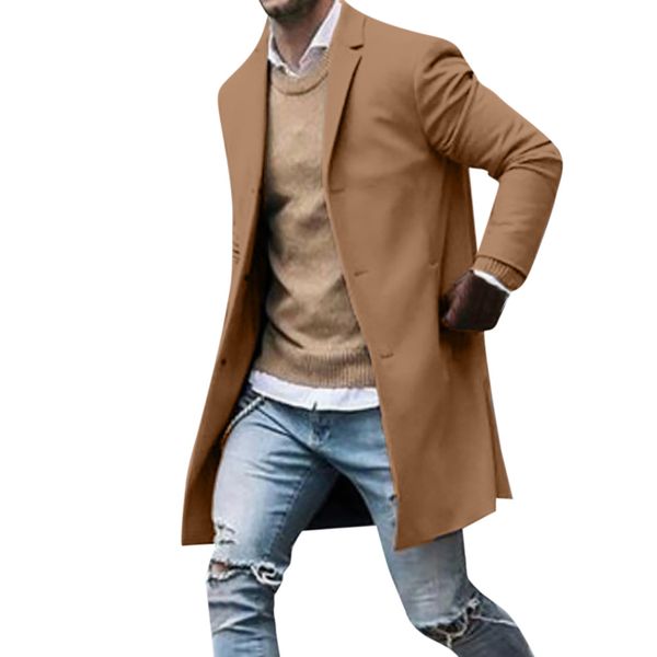 

men's autumn winter button slim long sleeve suit jacket trench coat blouse winter jacket coat new, Black;brown