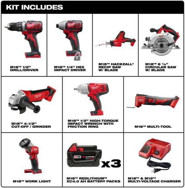 

Milwaukee m18 18 volt lithium ion cordle 8 tool combo kit 3x 4 0 ah batterie