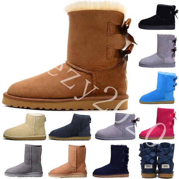 

2020 new winter australia classic snow boots good fashion wgg tall boots real leather bailey bowknot women's bailey bow knee boots mens, Black