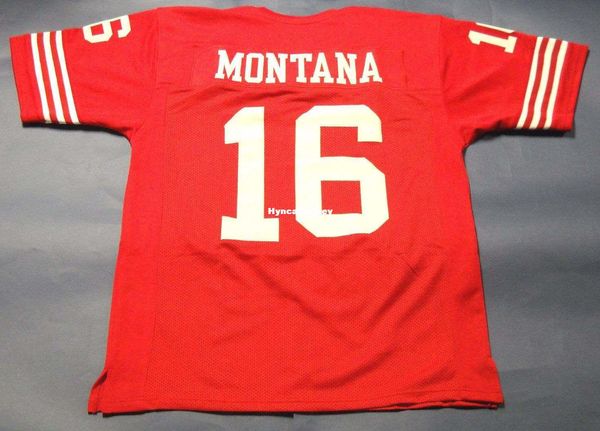 

retro 16 joe montana custom mitchell & ness jersey red mens stitching high-end size s-5xl football jerseys college ncaa, Black;red