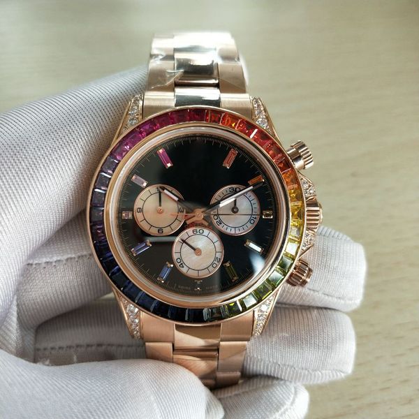 

luxury watch bp factory basel world new style rainbow bezel 116595rbow 7750 automatic chronograph working 116595 mens watches, Slivery;brown