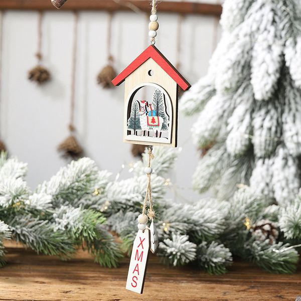 

1pc alpaca house bark hollow wooden christmas pendant creative christmas tree wooden ornament decoration