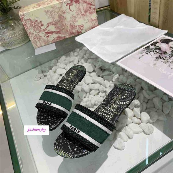 

brand new 2020 dazzle flowers trendy bohemia women slippers brand letter embroidery lady sandal size 35, Black