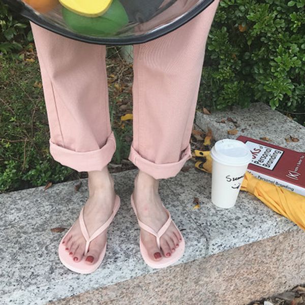 

korean version of the chic flip flops female summer flat wear soft bottom slip toe sandals and slippers beach sandals ins, Black