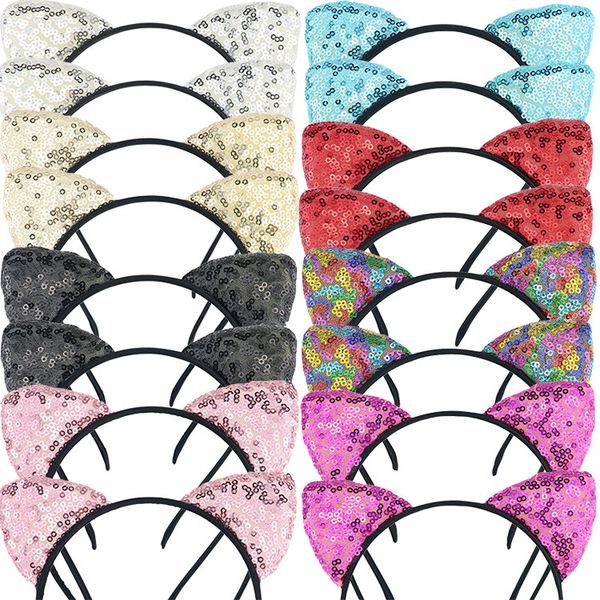 

new designs cute cat ears sequins hair bows hair clips 8 colors hair accessories for women and girls designer headband ss259, Slivery;white