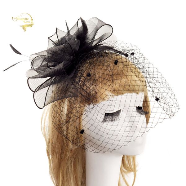 

black hats for bride elegant woman hat bridcage with clip feather gauze fascinator hats headdresses for women's hair wedding