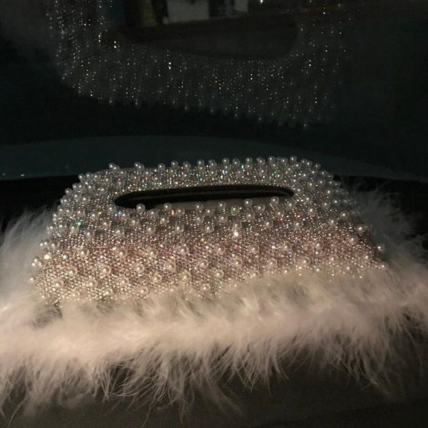 

tissue box for women girls white pearl home office tissue box with bling bling crystals car paper towel cover case