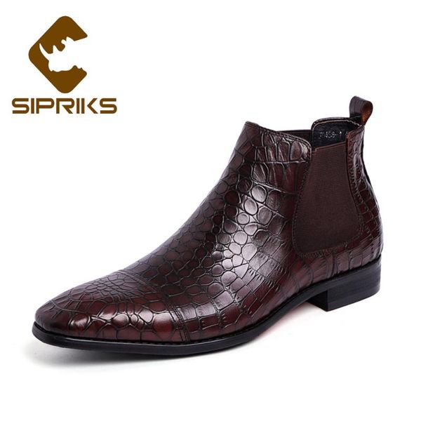 

boots sipriks mens cowboy imported italian tan leather dress shoes crocodile stretch ankle boot red bottom, Black