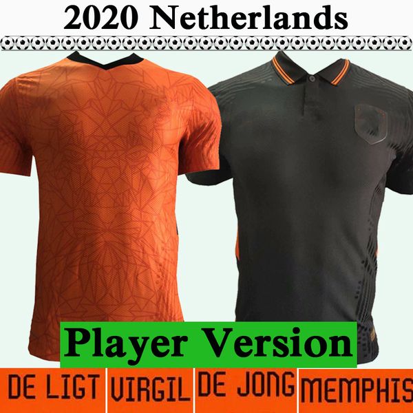

2020 netherlands player version de jong virgil van dijk mens soccer jerseys home away de ligt memphis strootman football shirt uniforms, Black;yellow