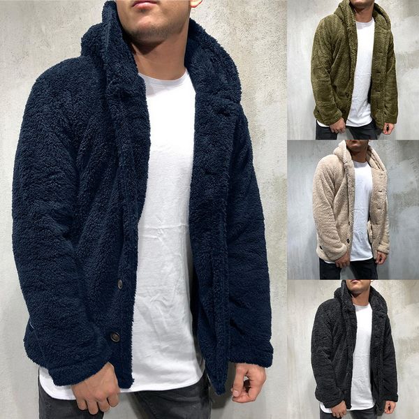 

mjartoria winter warm men winter thick hoodies fluffy fleece fur jacket hooded coat outerwear long sleeve cardigans, Black