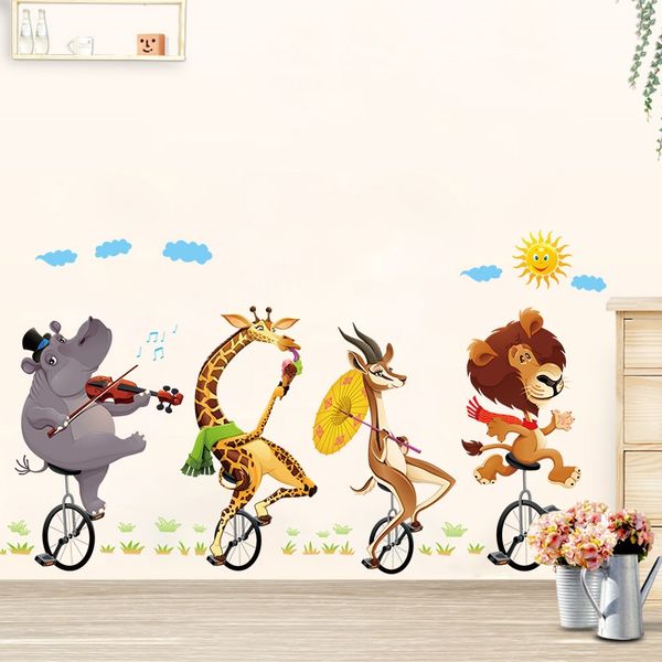 YEDUO Adesivos De Parede Animal Ciclismo Bonito Dos Desenhos Animados Decoração Do Quarto Das Crianças