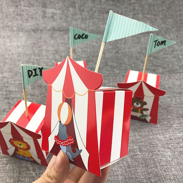 

20pcs/lot cartoon circus candy box red striped kids birthday party accessories baby shower supplies gift box favors packaging