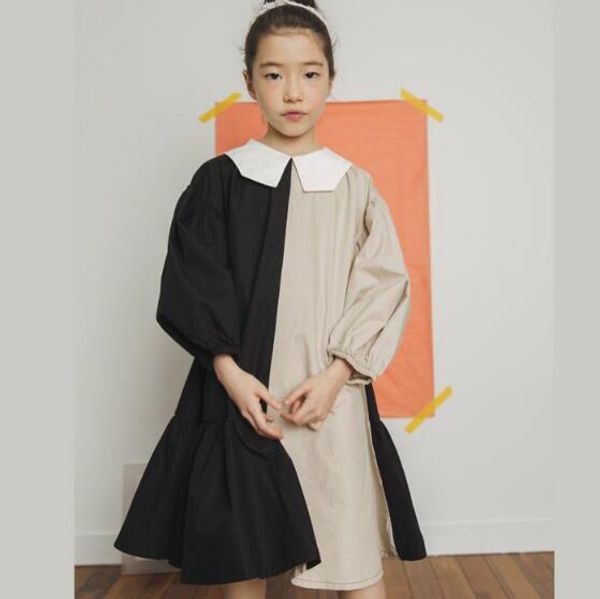 

brand new 2019 girls dress two colors patchwork children cotton dress for baby princess dress personality teenage dresses, Red;yellow