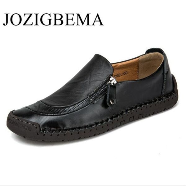 

men's fashion genuine leather zipper business black anti slip casual driving shoes moccasins soft shoes dress
