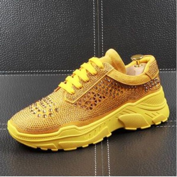 

fashion men rhinestone yellow white mixed colors causal shoes loafers for mens driving bottom rubber wedding shoes, Black