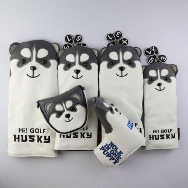 

новый golf club head cover husky pattern портативный pu пушистый подкладка клюшки headcover protector чехол для гольфистов супер плюшевые cc