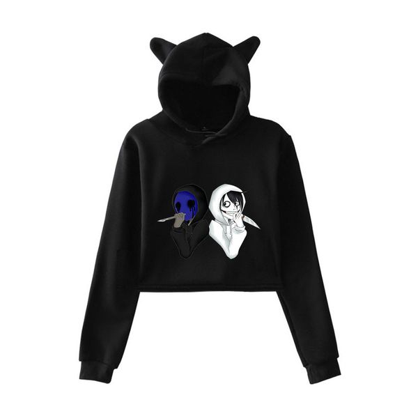 

unique horror atmosphere of black humor creepypasta print fashion trend cat ears women hoodies sweatshirt clothes