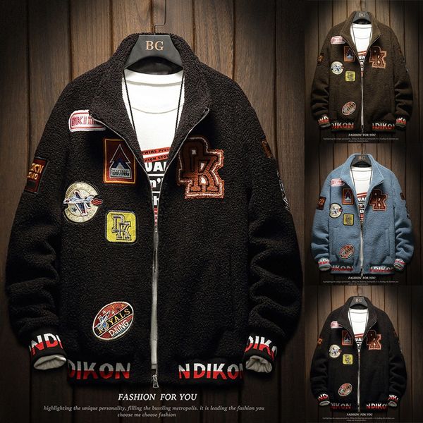 

2019 men's new fashion flannel solid coat casual cardigan collar coat dropshipping 30 windbreaker jacket chaqueta masculina, Black;brown