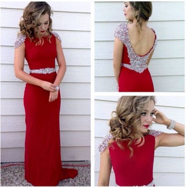 

2019 beaded crystal prom dresses long red color cap sleeve sheath dresses evening wear chiffon long party formal dress paolo sebastian, Black