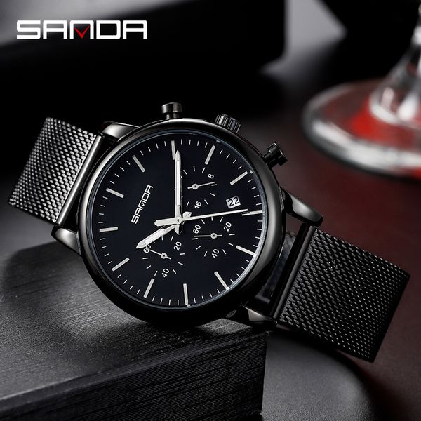 

chronograph wrist watch men watches business style stainless steel wristwatch new male quartz watch for men clock, Slivery;brown