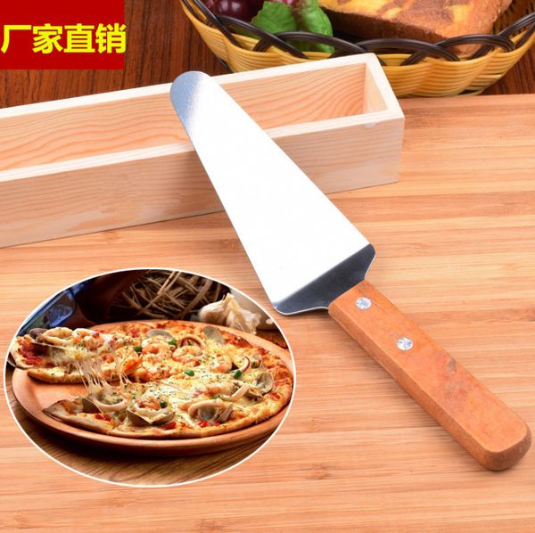 

wooden handle stainless steel pizza cake shovel baking diy tool pizza triangle cheese cake shovel