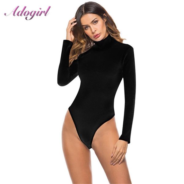 

adogirl casual knitted ribbed long sleeve sweater bodysuit women solid turtleneck body basic tee outfit jumpsuit rompers, Black;white