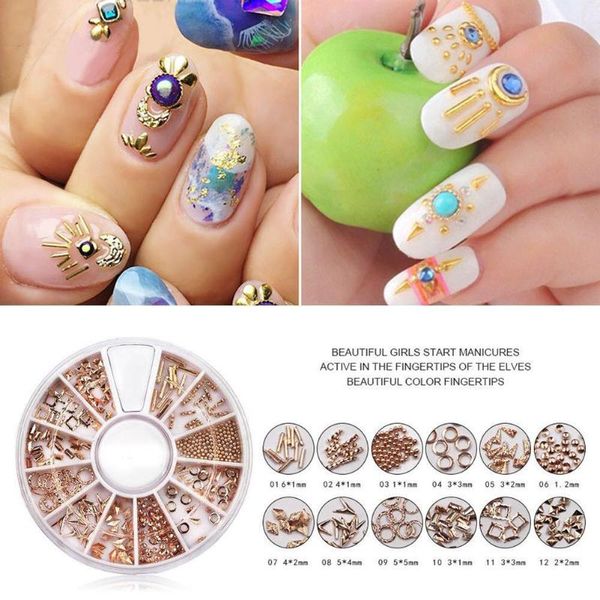 

new nail art metal hollowed rivet nails wheel manicure stickers decoration ornaments jewelry accessories dropshipping, Silver;gold