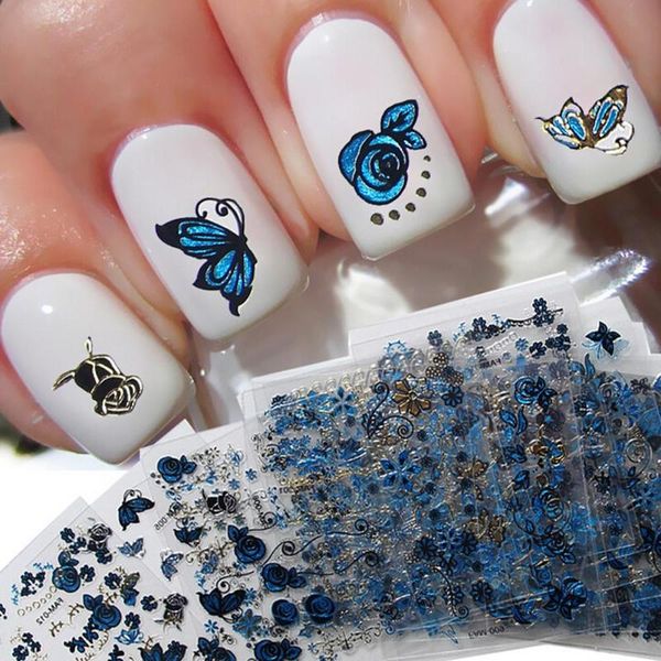 

1 sheet mix flower designs water transfer slider wraps glitter powder nail sticker decal salon decorations for beauty, Black