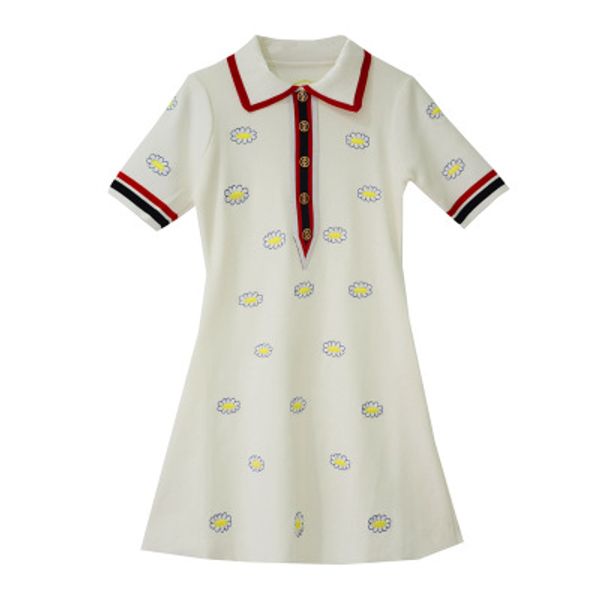 

woman designer luxury clothes womens lapel embroidery pattern short sleeve waist a-line skirt dress student dress 2020 summer, Black;gray