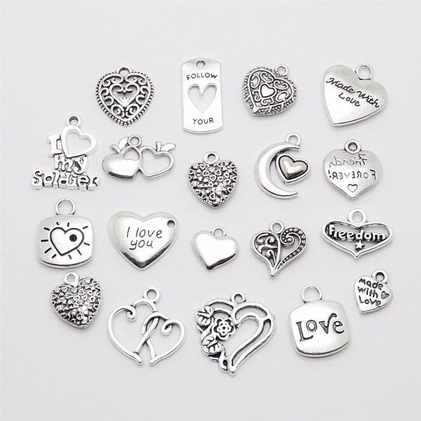 50Pcs Vintage Metal Mixed Hearts Charms Love Pendant for Jewelry Making