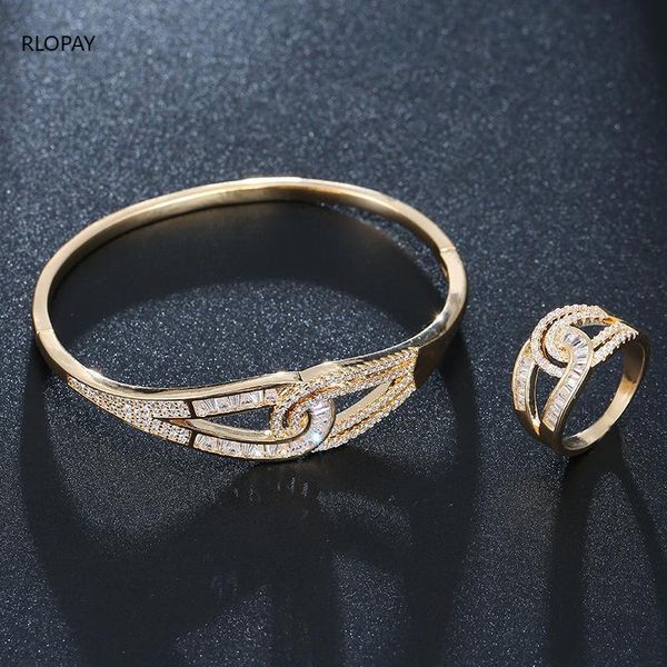 

rlopay luxury copper bangle ring sets fashion dubai silver bridal jewelry for women wedding brincos para as mulheres, Black