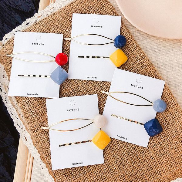 

2pcs/set color acrylic stone hair clip combination hairpin clip bangs girls headwear hair accessories women new fashion