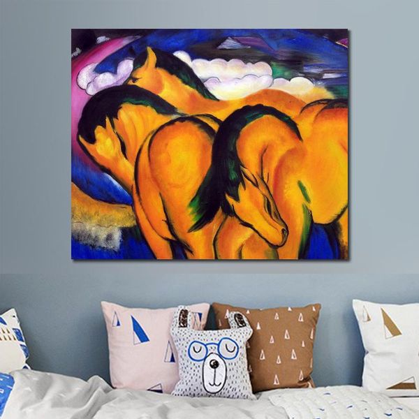 Arte della parete Pittura a olio Astratta Cavallini gialli Franz Marc Opere d'arte Colori dipinti a mano Immagine di animali per la decorazione domestica