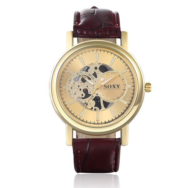 

fashion men watch hollow dial simple design wrist watch zegarek relojes para hombre orologio uomo horloges mannen heren horloge, Slivery;brown