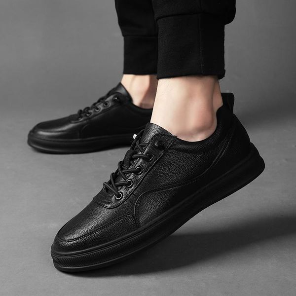 

design genuine leather men shoes lace up leisure comfortable fashion driving shoes mens sneakers chaussure hommes l26, Black