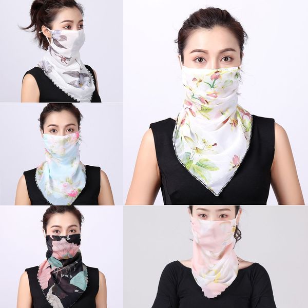 

q20ug 2020.women scarf face mask 38 styles silk outdoor handkerchief chiffon windproof half face dust-proof sunshade masks scarfshipping, Black