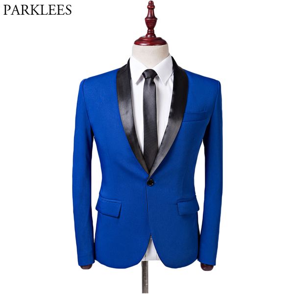 

mens royal blue shawl collar blazer jacket one button slim fit suit blazer men casual party wedding groom masculino, White;black