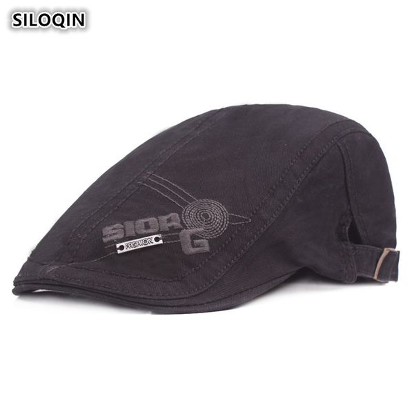 

siloqin quality men's adjustable cotton berets spring autumn letter embroidery snapback berets leisure tourism motion tongue cap, Blue;gray