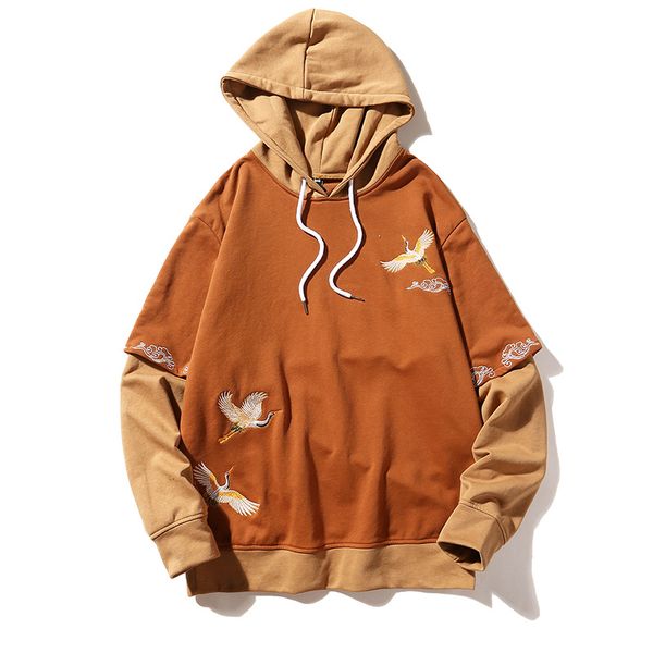 

autumn chinese style embroidery hooded lace sweater mens shirt long sleeved stitching casual jacket male, Black