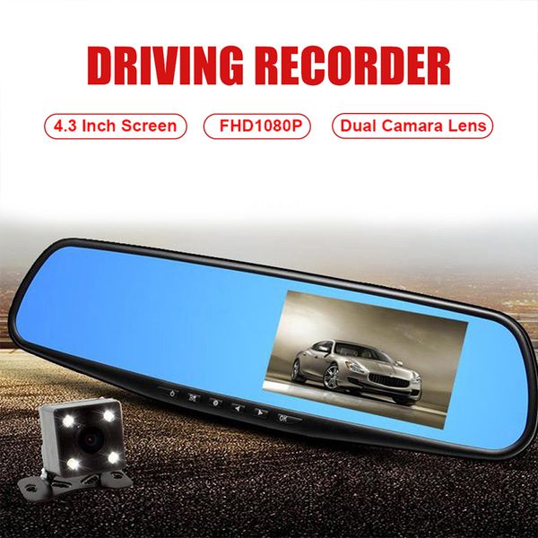 

durable hd rear view mirror 4.3inch 720p anti-glare glass front camera parking monitor car dvr