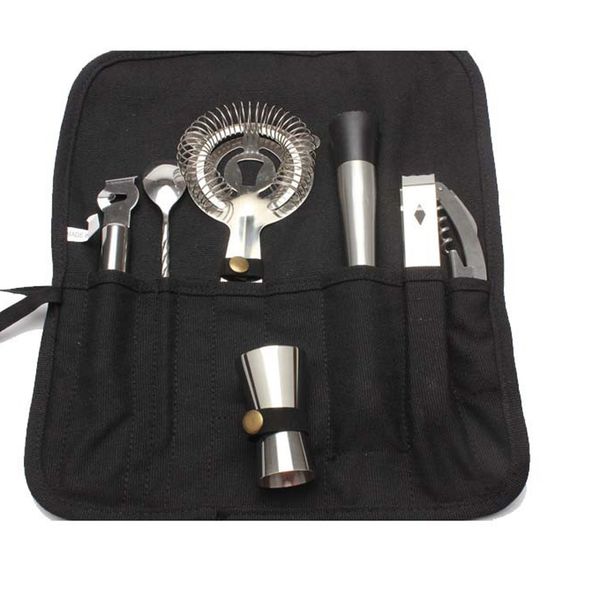 

abui-bar sets ( 7 pieces tools + 1 pieces bar tool bag ) professional bartender cocktail tote kit bar tool kits