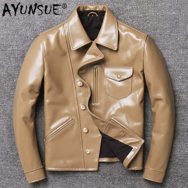 

ayunsue genuine leather jacket men short real cow leather coat spring autumn motorcycle men's jackets casaco 1810 yy1363, Black